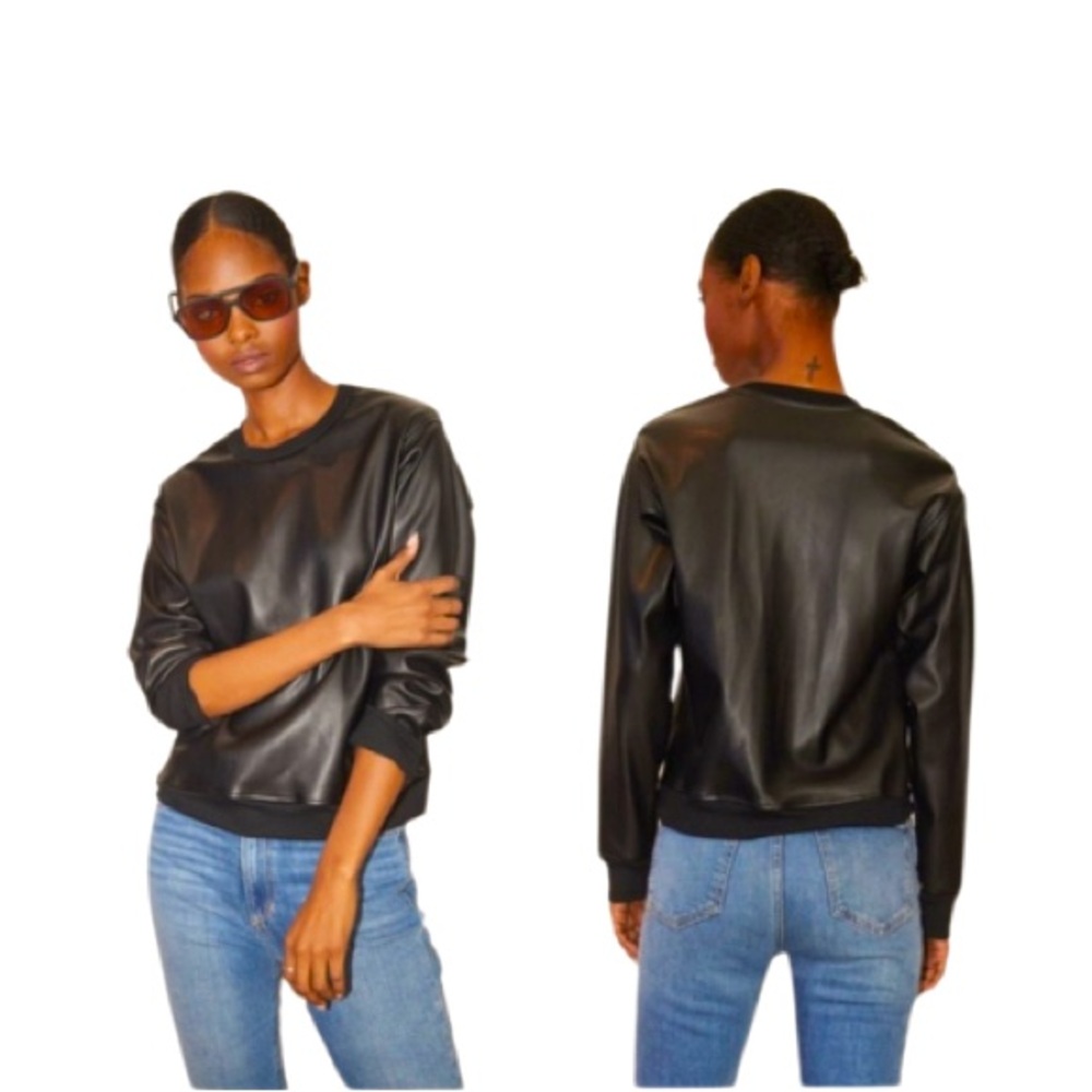 LA MADE Varsity vegan faux leather sweatshirt women’s size medium
